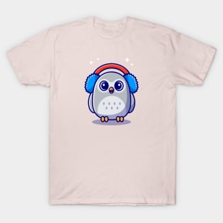 Cute Owl Wearing Earmuffs Cartoon T-Shirt